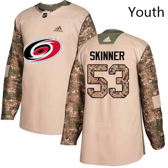 Youth Adidas Carolina Hurricanes 53 Jeff Skinner Authentic Camo Veterans Day Practice NHL Jersey